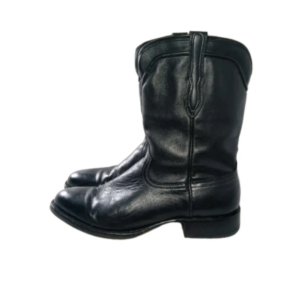 RUJO Black Leather Roper Boots Men's Size 9.5 D Cowboy Western Boots